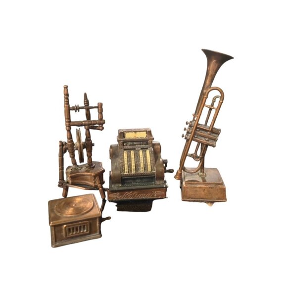 vintage Metal Pencil Sharpener Set Cash Register Trumpet Phonograph Wheel - Picture 1 of 13